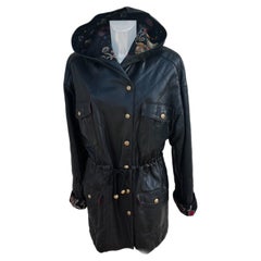 Retro Chanel leather black over jacket with hood 