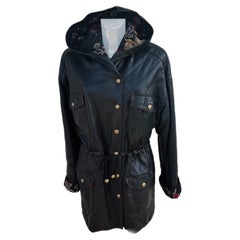 Vintage Chanel leather black over jacket with hood 