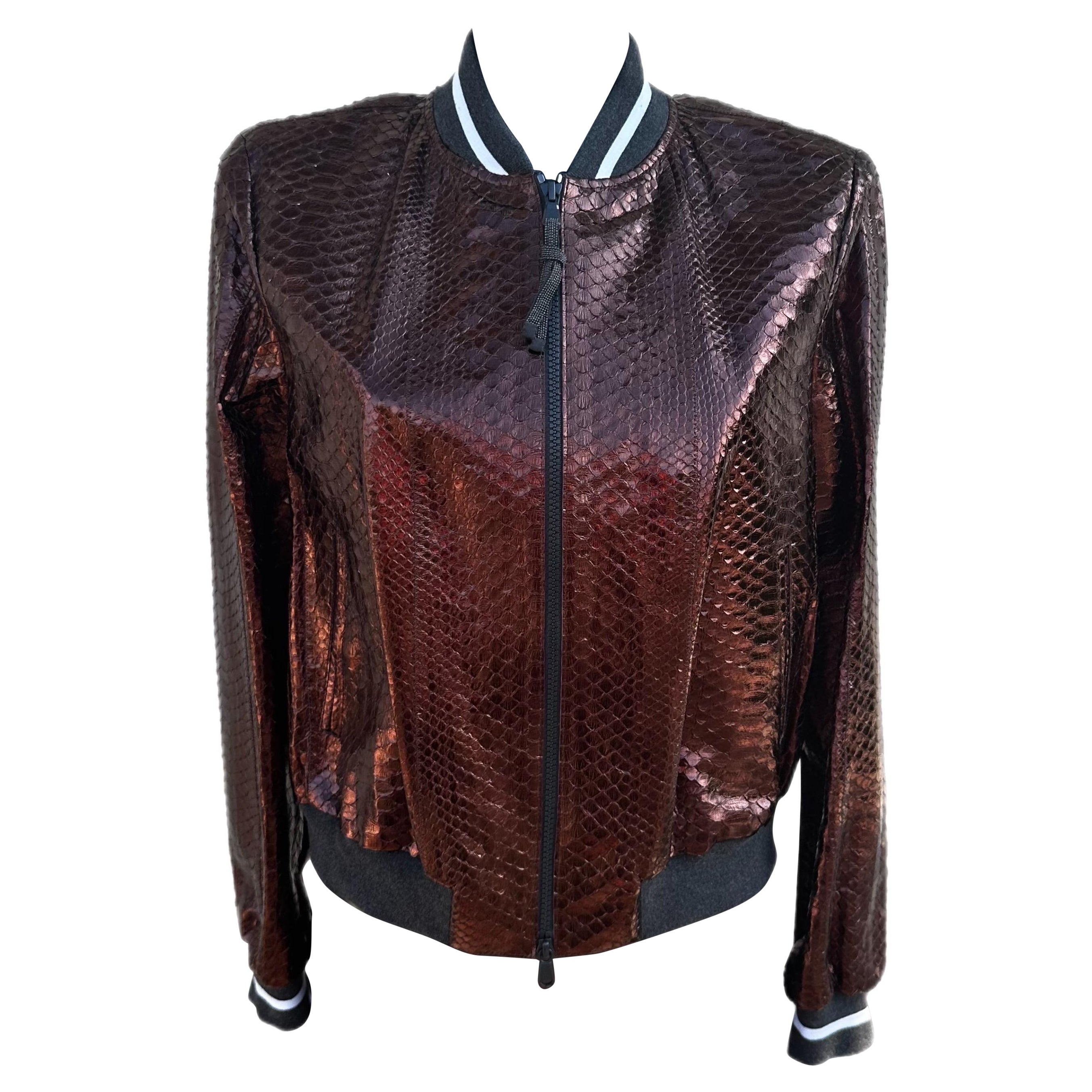 Brunello Cucinelli bronze-colored python bomber jacket, new with tag For Sale