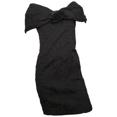 Dior 1980s Black Silk Off The Shoulder Evening Dress Size 6. 3