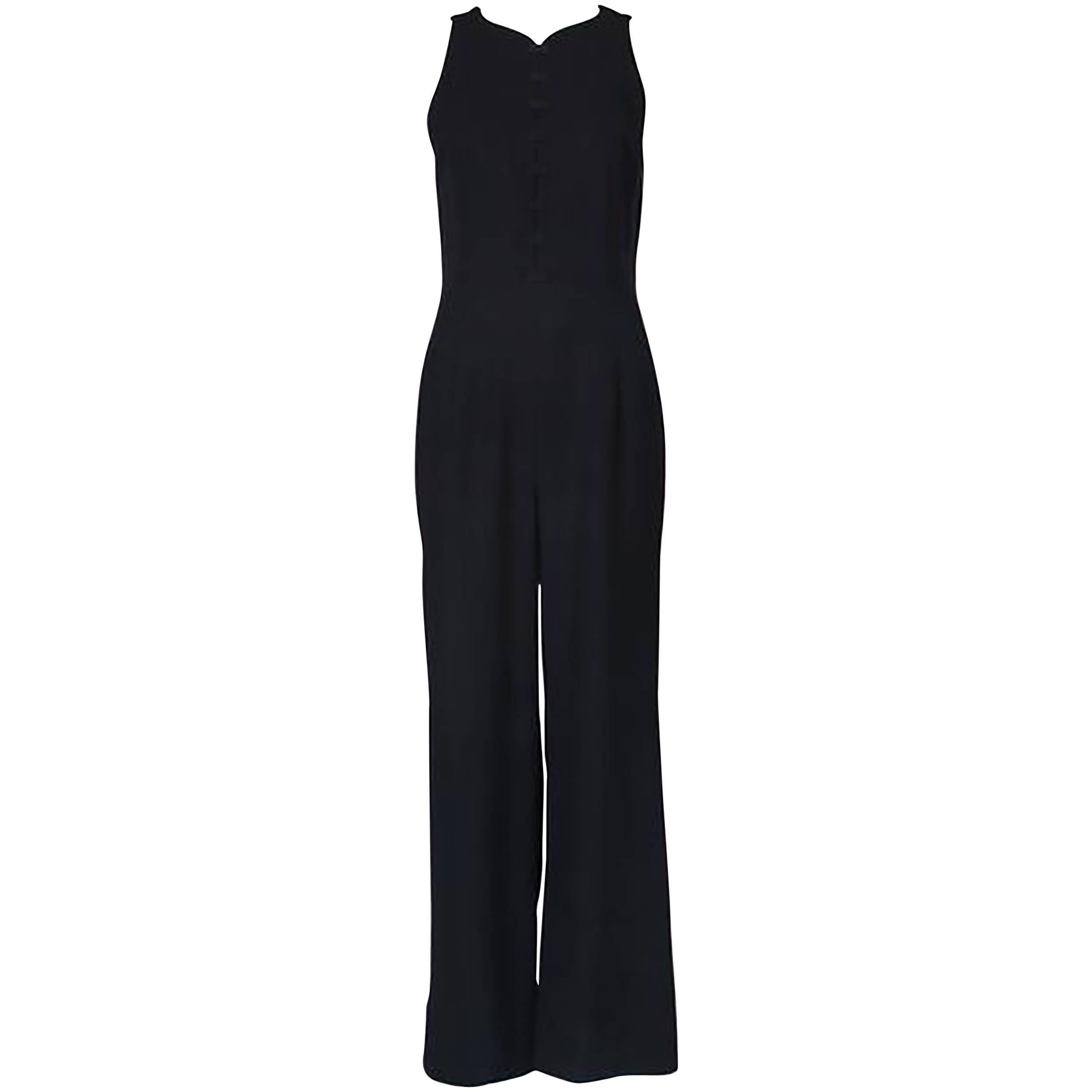 Versace Schwarzer ärmelloser Woll-Overall mit offenem Rücken und Schleifendetail