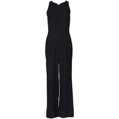 Vintage Versace Black Wool Sleeveless Jumpsuit w/Open Back & Bow Detail