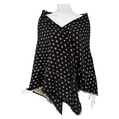 Bergdorf Goodman Black Silk Gold Metallic Jacquard Square Shawl