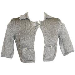 Moschino Cheap + Chic Silver Lurex Cropped Knit Jacket New + Tags Size 6 12
