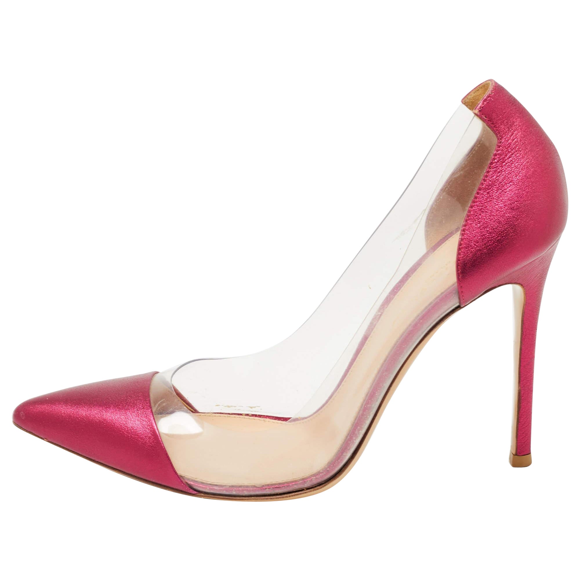 Gianvito Rossi Metallic Pink Leather and PVC Plexi Pumps Size 38 For Sale