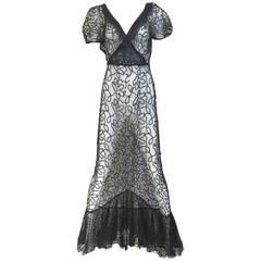 1930s black mesh sheer gown