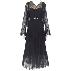 1930s Black lace dress with cardigan jacket and belt ensemble