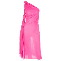 Jean Paul Gaultier Sheer Hot Pink One Shoulder Dress