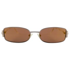 Vintage Versace Mod 1062 Rectangular Beige Sunglasses Y2K Made In Italy