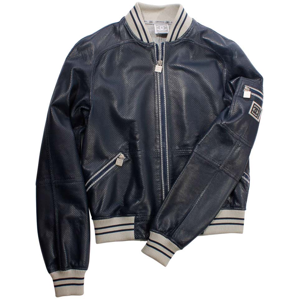Chanel Jacket Leather - blue/silver at 1stDibs