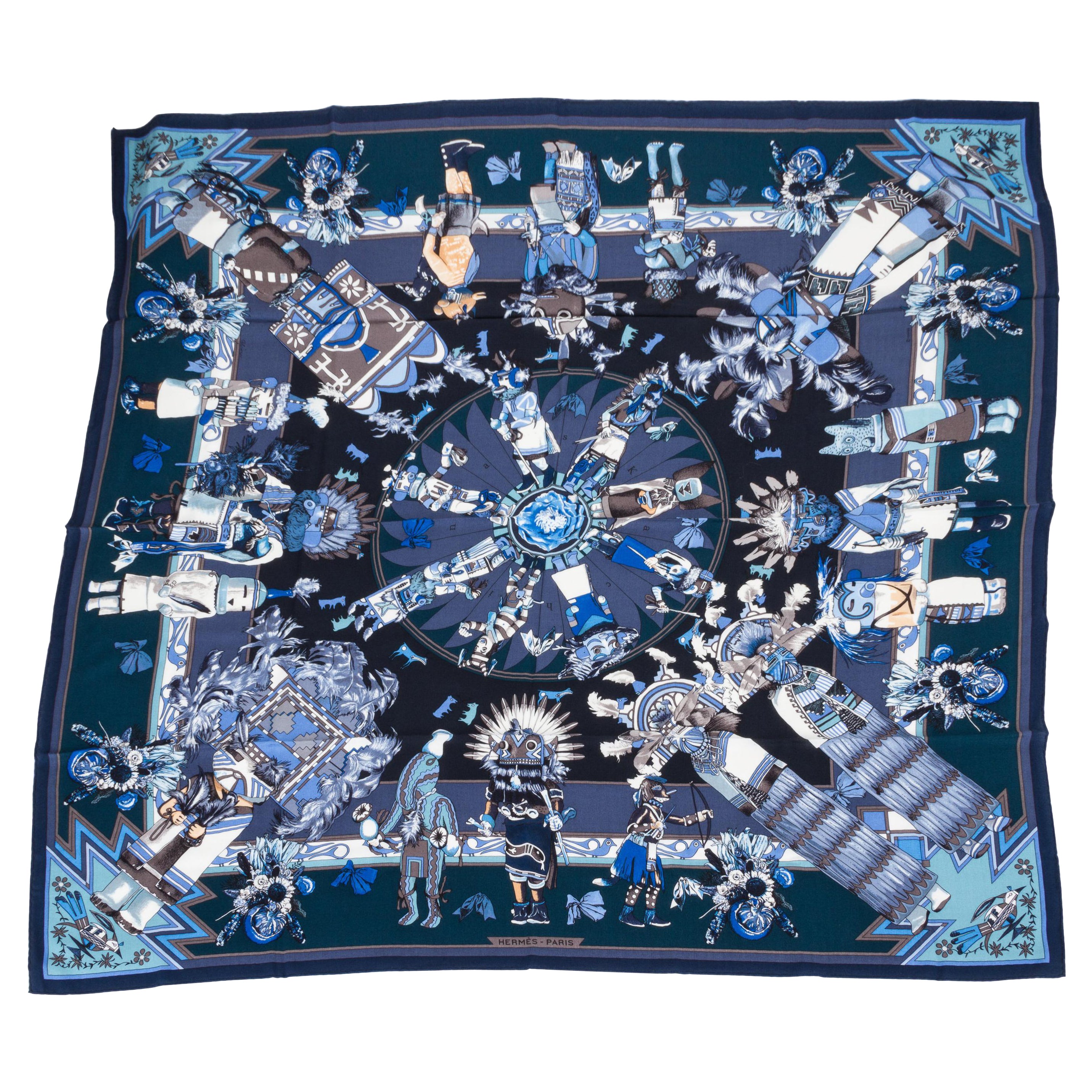 Marineblauer Kachinas-Schal aus Kaschmir von Hermès