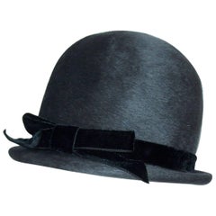 Vintage Bobby On the Beat Charcoal Gray 1960's Hat With Velvet Bow