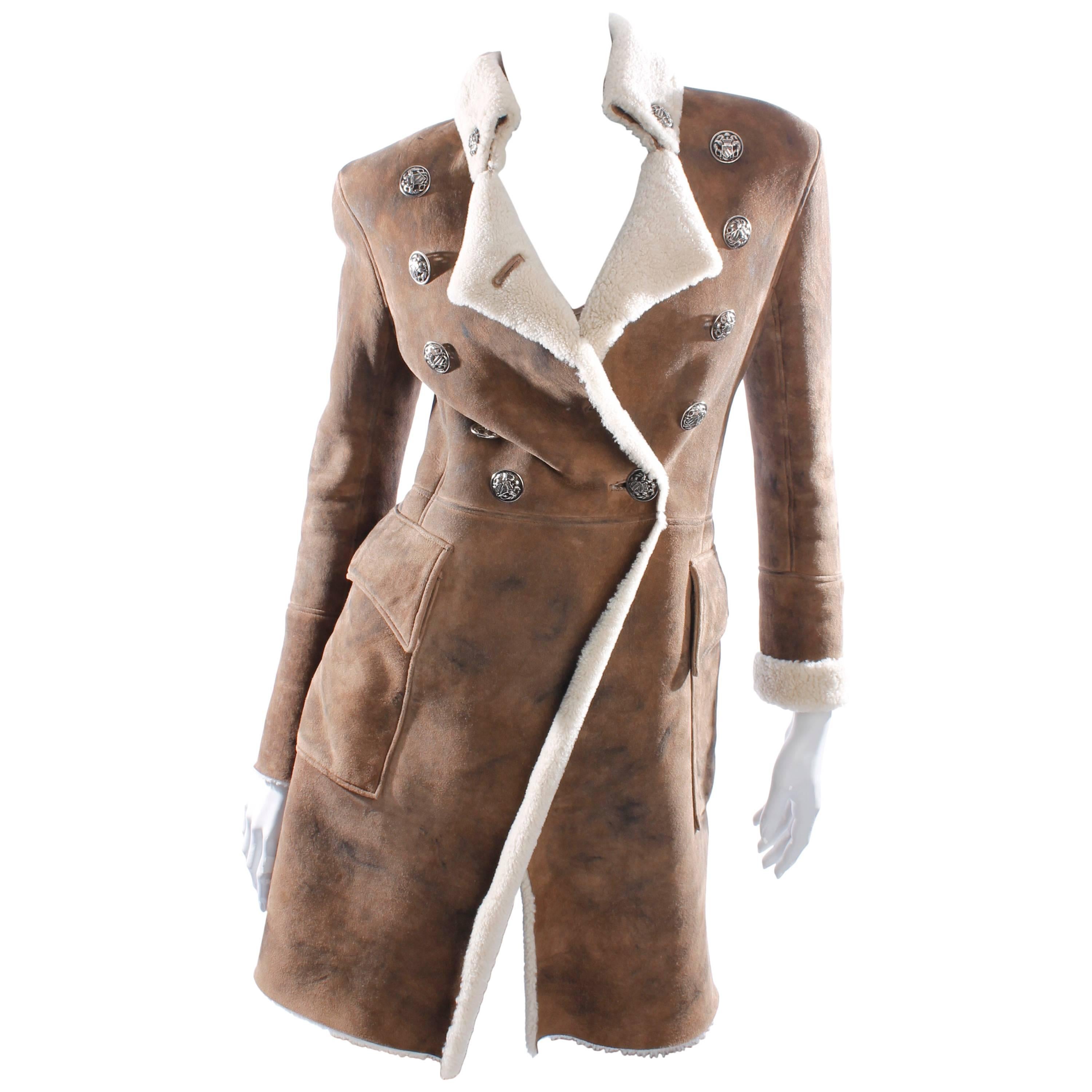 Balmain Coat - dark brown lambskin leather