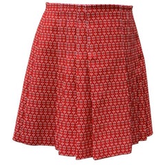 Gucci Red Cotton and Wool Floral Pattern Pleated Skirt Size 44 IT