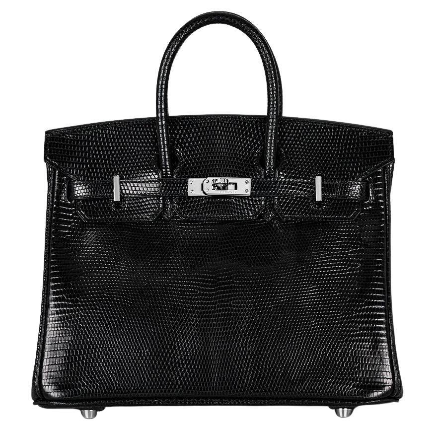 Hermès Birkin 25cm Noir Lezard Niloticus Lisse PHW For Sale