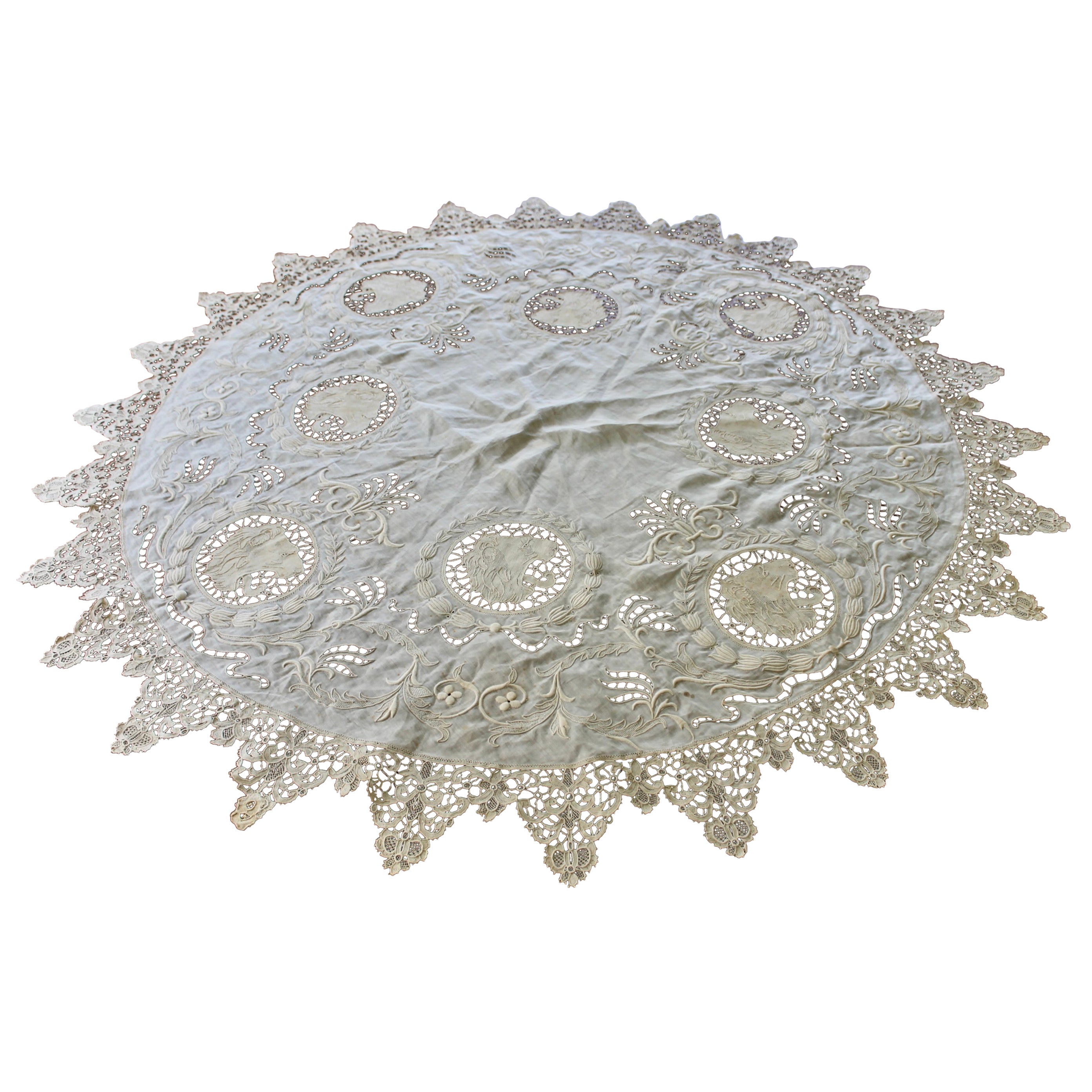 Antique Italian Lace Tablecloth, late 19th c. For Sale