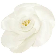 Classic Chanel Ivory Satin Camellia Brooch