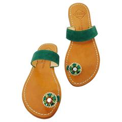 Calamassi Italy Emerald Suede Slides with Bejeweled Toe 