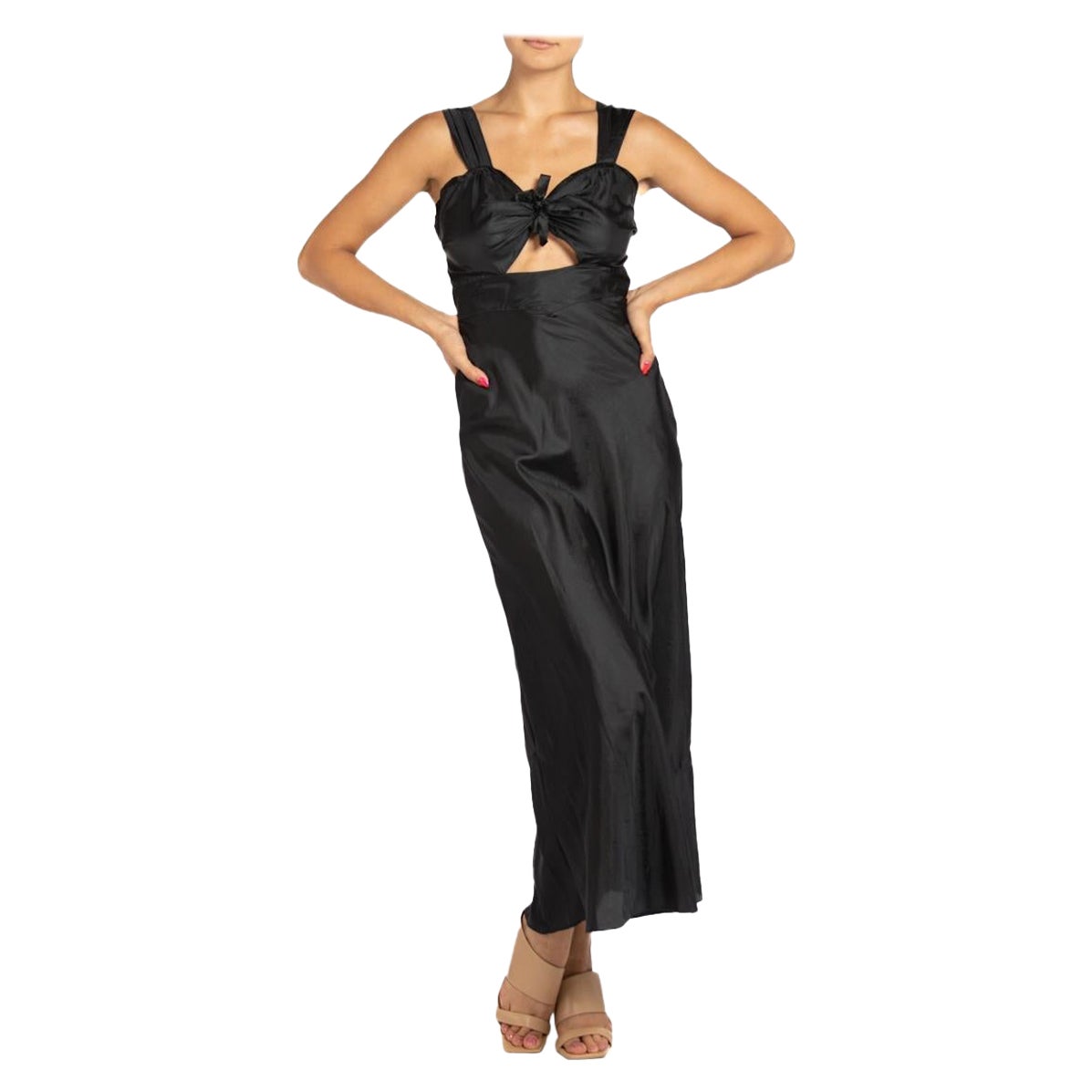 1940S Black Bias Cut Nylon With Peek A Boo Negligee For Sale