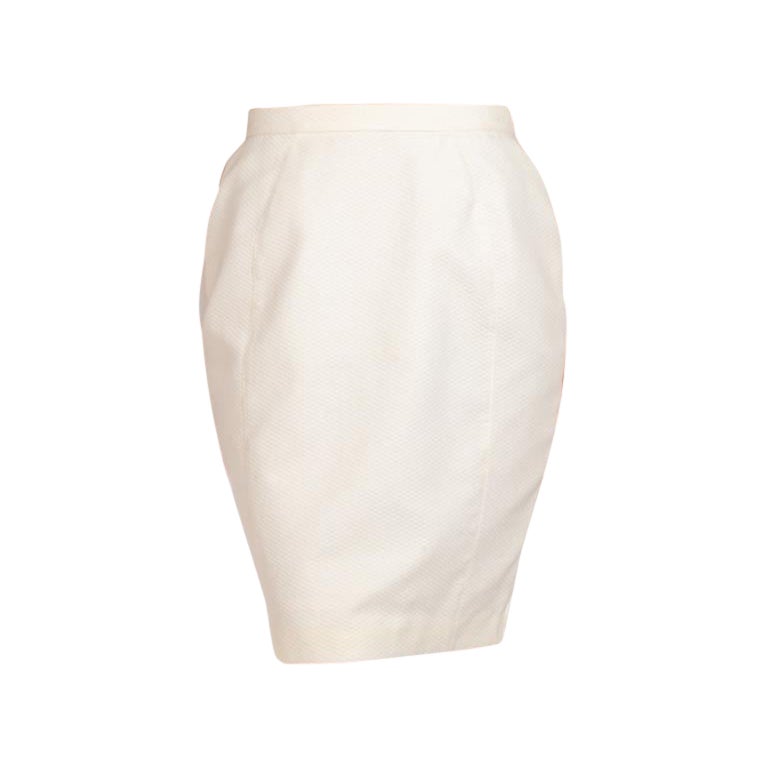 1990S Thierry Mugler White Cotton Piqué Fitted Skirt For Sale