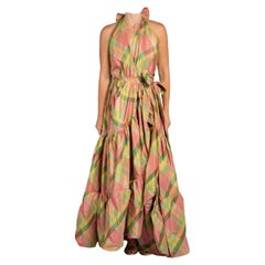 MORPHEW COLLECTION Pink & Green Silk Taffeta Plaid Gown