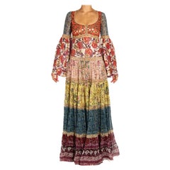 2000S ROBERTO CAVALLI Multi Colored Silk & Lurex Chiffon Beaded Boho Gown