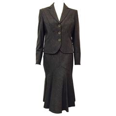 Luxurious Les Copains Charcoal Wool Skirt Suit With Fuchsia Stripes 