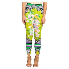 1990er Gianni Versace Hose in Limonengrün und mit Blumenmuster
