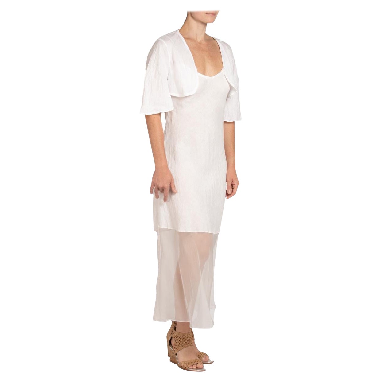MORPHEW COLLECTION White Linen Bias Cut Dress With Jacket For Sale