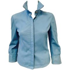 Valentino Aqua Perforated Lamskin Fitted Jacket With Bracelet Sleeves 1