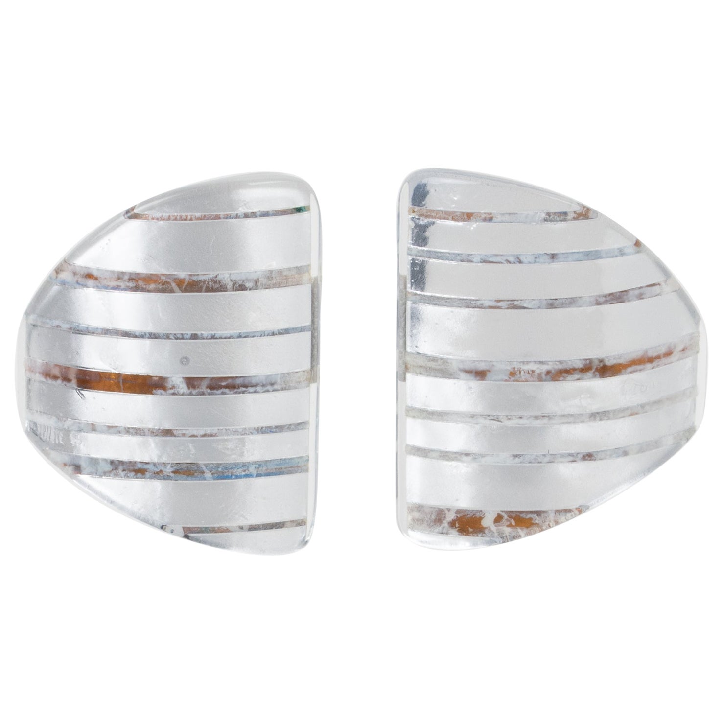 Anne and Frank Vigneri Lucite Clip Earrings with Silver Foil For Sale