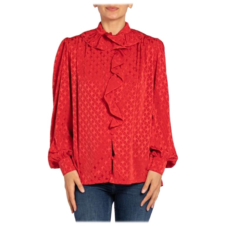 1970S TED LAPIDUS Red Rayon Blouse For Sale
