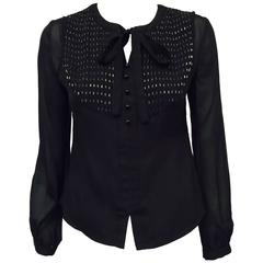 Chloe Black Silk Blouse With Bugle Beaded Bib and Tie 2