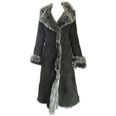 Vintage Italian Hunter Forest Green Lamb Shearling Leather Fur Jacket Coat