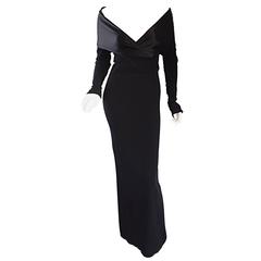 Elegant Jean Paul Gaultier Vintage Black Crepe Jersey Off Shoulder 1990s Gown 4