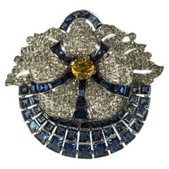 Art Deco Calibre Set Sapphire Flower Clip