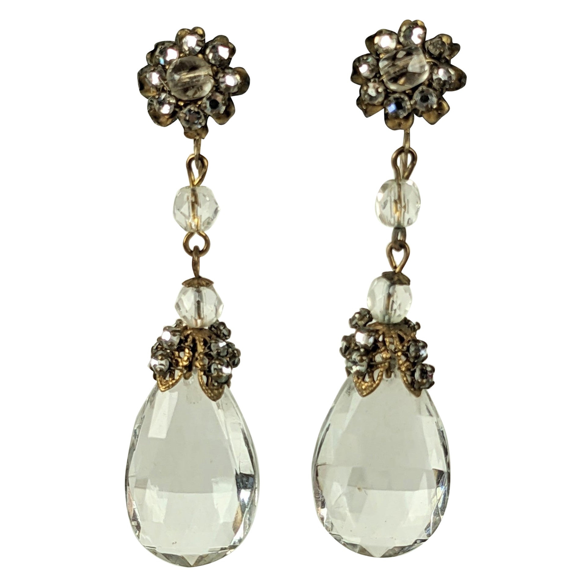 Miriam Haskell Crystal and Pave Drop Earrings For Sale