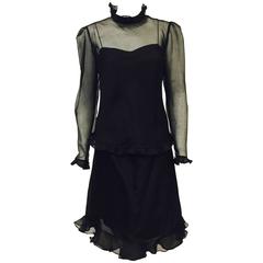 Alfred Fiandaca Black Silk Organza and Silk Charmeuse Ensemble Never Worn 1