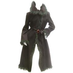 Emporio Armani Black Wool Faux Fur Trim Coat Made in Italy 1