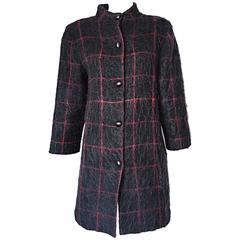 Vintage Geoffrey Beene Beene Bag Grey + Red Plaid Mohair Wool Swing Jacket Coat 12