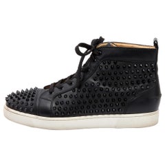 Christian Louboutin Black Leather Louis Junior Spikes High Top Sneakers Size 44
