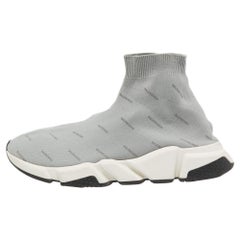 Balenciaga Grey Logo Print Knit Fabric Speed Trainer Sneakers Size 45