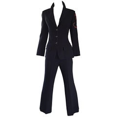 Spettacolare abito vintage Christian Lacroix con perline nere, lucertola e pantaloni da fumo