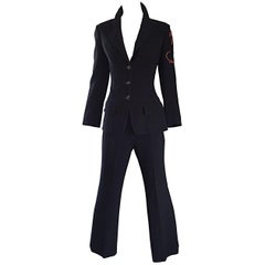 Spectacular Retro Christian Lacroix Black Beaded Lizard Le Smoking Pant Suit