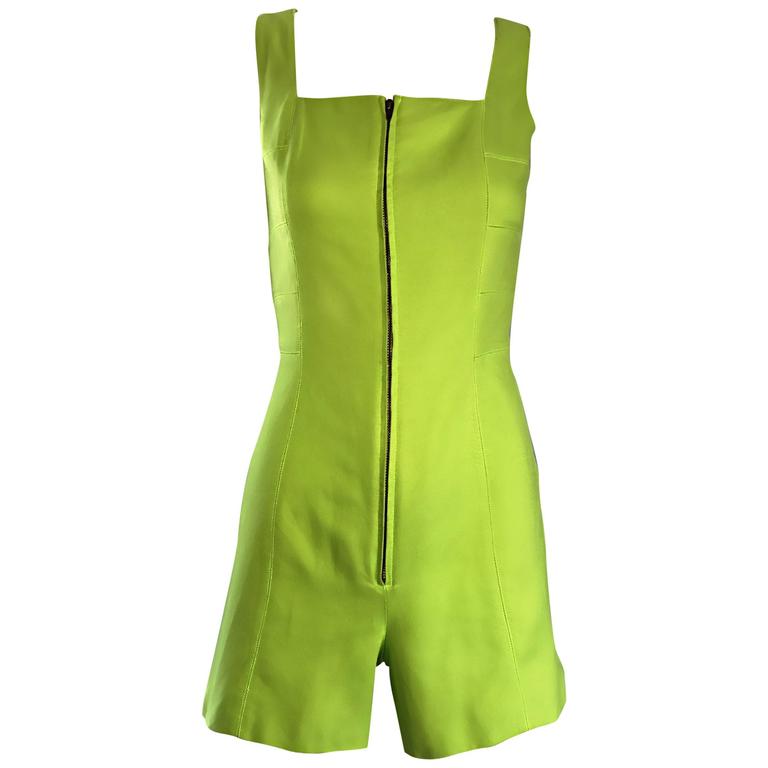 Rare Vintage Claude Montana Neon Green Linen + Cotton Romper Jumpsuit