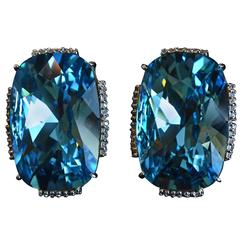 Aquamarine Crystal Clip Earrings 