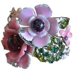 Philippe Ferrandis Floral Enamel, Semi Precious, Glass and Crystal Cuff 9