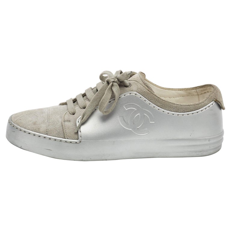 Chanel Grey/Silver Suede and Leather Low Top Sneakers Size 38 For Sale at  1stDibs