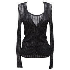 DOLCE & GABBANA Black Sweater Cardigan Knit 2pc Shell Sleeveless Twinset 38 40