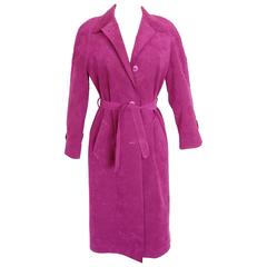 Retro Lilli Ann Vibrant Magenta Ultrasuede Belted Trench Coat Size M 1970s